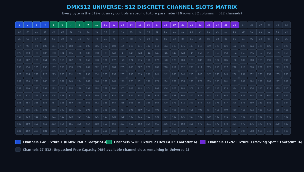 DMX512 Universe 512 Discrete Channels Matrix