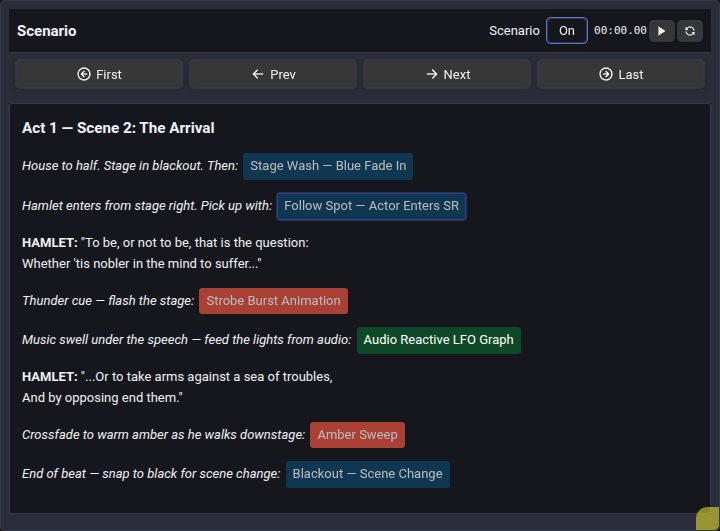 Theatrical Scenario Script Mode in Unilighter Functions Widget